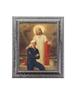 10 1/2" x 12 1/2" Grey Oak Finish Frame with an 8" x 10" Jesus with Sailor Print