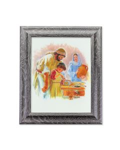 10 1/2" x 12 1/2" Grey Oak Finish Frame with an 8" x 10" Jesus the Carpenter Print