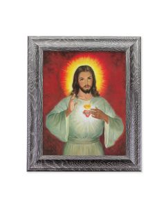 10 1/2" x 12 1/2" Grey Oak Finish Frame with an 8" x 10" The Sacred Heart of Jesus Print