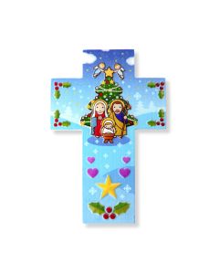 5 ¾" “Little Drops of Water" Resin Holy Family with Christmas Tree Cross. Boxed.