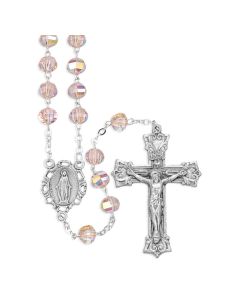 8mm Deluxe Faceted Rose Glass Bead Rosary, Boxed