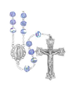 8mm Deluxe Faceted Sapphire Glass Bead Rosary, Boxed