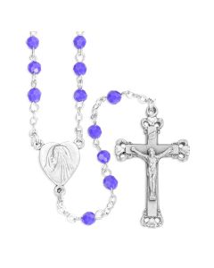 4mm Opal Blue Faceted Glass Bead Rosary, Boxed