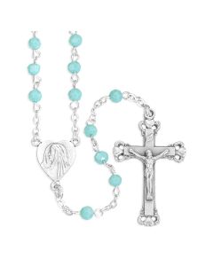 4mm Opal Lime Faceted Glass Bead Rosary, Boxed