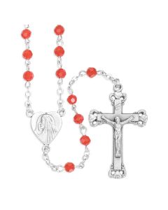 4mm Opal Red Faceted Glass Bead Rosary, Boxed
