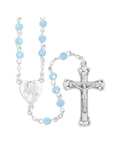 4mm Opal Turquoise Faceted Glass Bead Rosary, Boxed