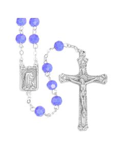 6mm Opal Blue Faceted Glass Bead Rosary, Boxed