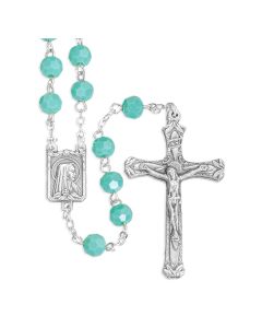 6mm Opal Lime Faceted Glass Bead Rosary, Boxed