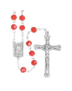 6mm Opal Red Faceted Glass Bead Rosary, Boxed