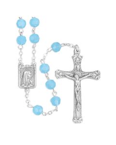 6mm Opal Turquoise Faceted Glass Bead Rosary, Boxed