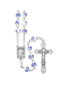 6mm Blue Painted Porcelain Bead Rosary, Boxed