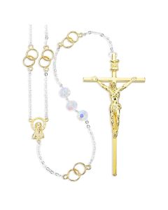 10mm Fine Faceted Aurora Crystal Bead Silver and Gold Wedding Lasso Rosary Set