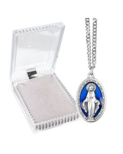 1 5/16" Miraculous Medal in with Blue Epoxy on a 24" Chain, Boxed