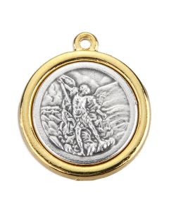 1" St. Michael Oxidized Medal with O.L of Fatima on Back and Gold Rim