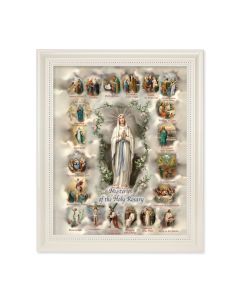 9 1/2" x 11 1/2" White Pearlescent Frame with an 8" x 10" Mysteries of the Rosary Print