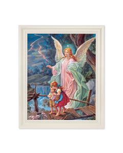 9 1/2" x 11 1/2" White Pearlescent Frame with an 8" x 10" Guardian Angel Print