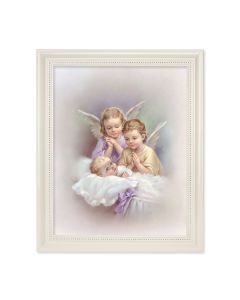 9 1/2" x 11 1/2" White Pearlescent Frame with an 8" x 10" Guardian Angels Print