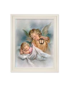 9 1/2" x 11 1/2" White Pearlescent Frame with an 8" x 10" Guardian Angel with a Lantern Print