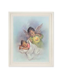 8" x 10"Guardian Angel with Lantern in a 9 1/2" x 11 1/2" White Pearlescent Frame