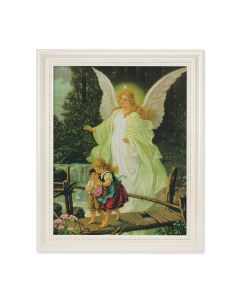 9 1/2" x 11 1/2" White Pearlescent Frame with an 8" x 10" Guardian Angel Print
