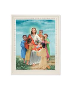 9 1/2" x 11 1/2" White Pearlescent Frame with an 8" x 10" Christ with Children Print