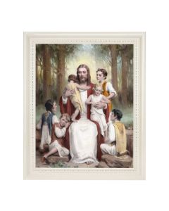 8" x 10" Chambers: Jesus with Children Print with an 9 1/2" x 11 1/2" White Pearlescent Frame  