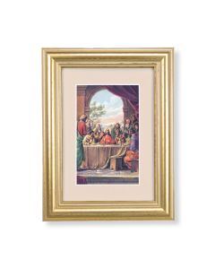 5 1/4" x 6 3/4" Gold Leaf Frame-Cream Matte with a 2 1/2" x 3 3/4" Last Supper Print