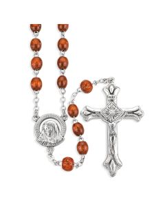 6x9mm Oval Brown Wood Rosary with Carved Pater Beads