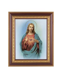 11 1/2" x 13 1/2" Cherry Frame with Gold Trim with an 8" x 10" Sacred Heart of Jesus Print