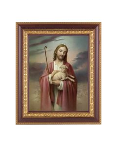 11 1/2" x 13 1/2" Cherry Frame with Gold Trim with an 8" x 10" The Good Shepherd Print