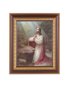 11 1/2" x 13 1/2" Cherry Frame with Gold Trim with an 8" x 10" Christ on Mount Olive Print