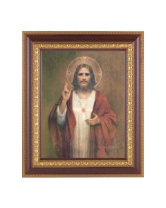 11 1/2" x 13 1/2" Cherry Frame with Gold Trim with an 8" x 10" Sacred Heart of Jesus Print