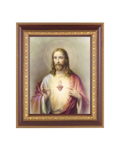 11 1/2" x 13 1/2" Cherry Frame with Gold Trim with an 8" x 10" Sacred Heart of Jesus Print