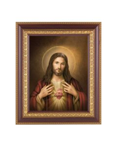 11 1/2" x 13 1/2" Cherry Frame with Gold Trim with an 8" x 10" Sacred Heart of Jesus Print