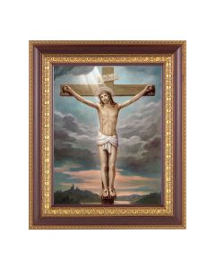11 1/2" x 13 1/2" Cherry Frame with Gold Trim with an 8" x 10" Crucifixion Print