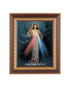 11 1/2" x 13 1/2" Cherry Frame with Gold Trim with an 8" x 10" Divine Mercy Print