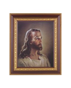 11 1/2" x 13 1/2" Cherry Frame with Gold Trim with an 8" x 10" Head of Christ Print