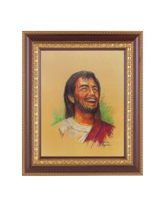 11 1/2" x 13 1/2" Cherry Frame with Gold Trim with an 8" x 10" Segura: Laughing Jesus Print