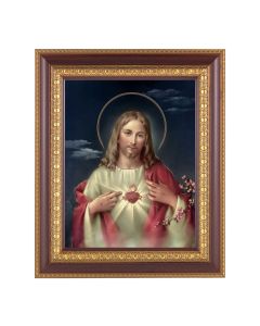 11 1/2" x 13 1/2" Cherry Frame with Gold Trim with an 8" x 10" Sacred Heart of Jesus Print