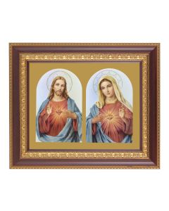 11 1/2" x 13 1/2" Cherry Frame with Gold Trim with an 8" x 10" The Sacred Hearts Print