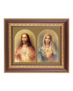 11 1/2" x 13 1/2" Cherry Frame with Gold Trim with an 8" x 10" The Sacred Hearts Print