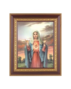 11 1/2" x 13 1/2" Cherry Frame with Gold Trim with an 8" x 10" Immaculate Heart of Mary Print