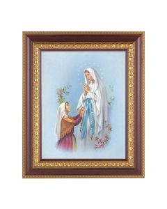 11 1/2" x 13 1/2" Cherry Frame with Gold Trim with an 8" x 10" Our Lady of Lourdes Print
