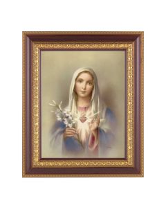 11 1/2" x 13 1/2" Cherry Frame with Gold Trim with an 8" x 10" Immaculate Heart of Mary Print