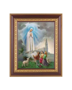 11 1/2" x 13 1/2" Cherry Frame with Gold Trim with an 8" x 10" Our Lady of Fatima Print