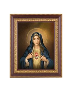 11 1/2" x 13 1/2" Cherry Frame with Gold Trim with an 8" x 10" Immaculate Heart of Mary Print