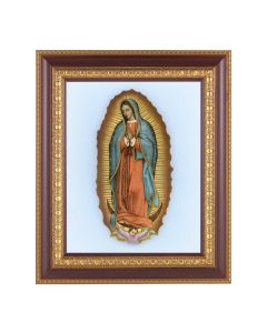 11 1/2" x 13 1/2" Cherry Frame with Gold Trim with an 8" x 10" Our Lady of Guadalupe Print