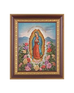 11 1/2" x 13 1/2" Cherry Frame with Gold Trim with an 8" x 10" Our Lady of Guadalupe Print