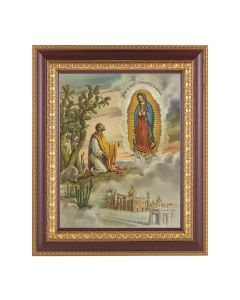 11 1/2" x 13 1/2" Cherry Frame with Gold Trim with an 8" x 10" Our Lady of Guadalupe with Juan Diego Print