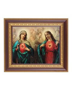 11 1/2" x 13 1/2" Cherry Frame with Gold Trim with an 8" x 10" The Sacred Hearts Print